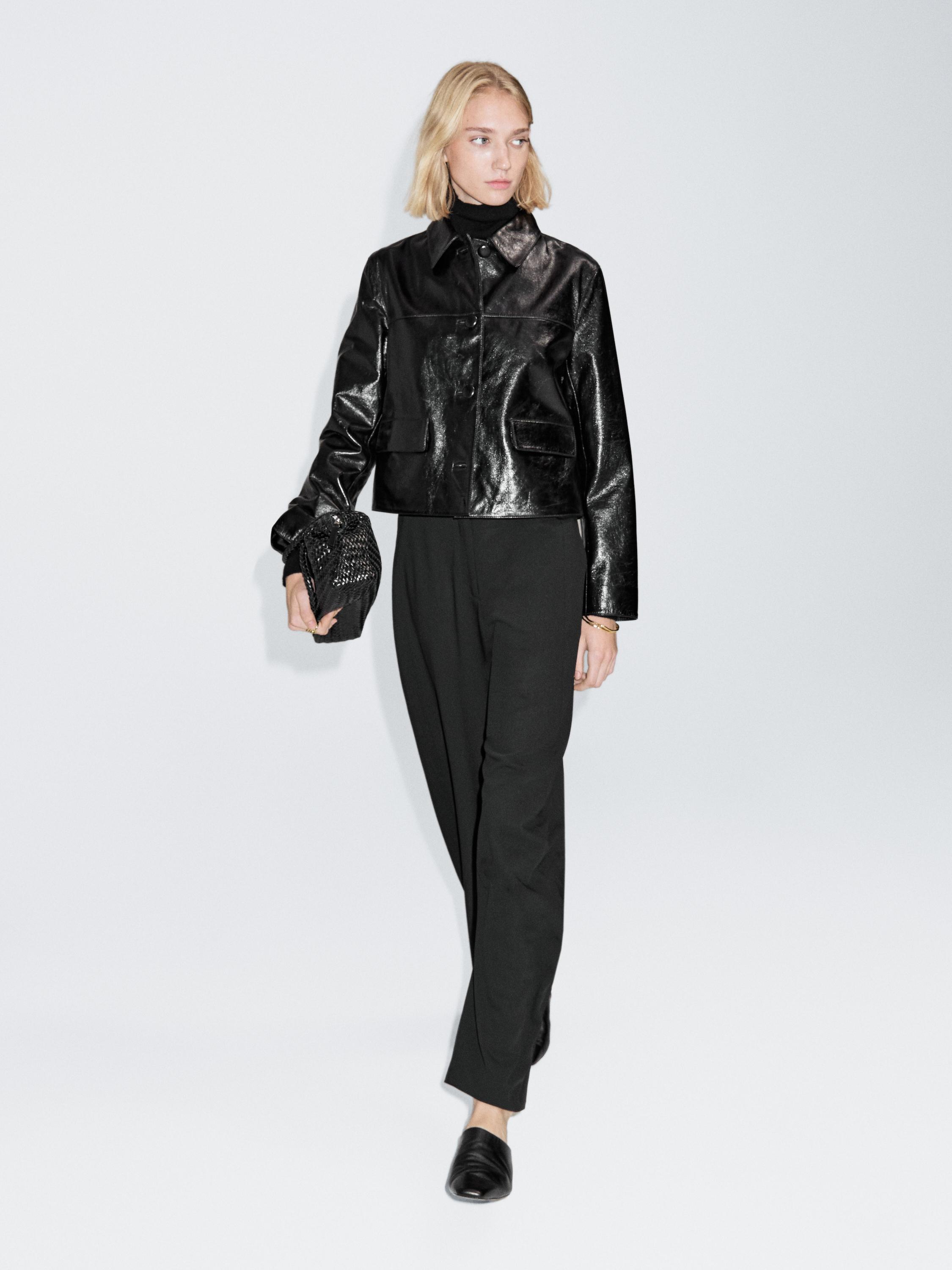 Cropped nappa leather jacket